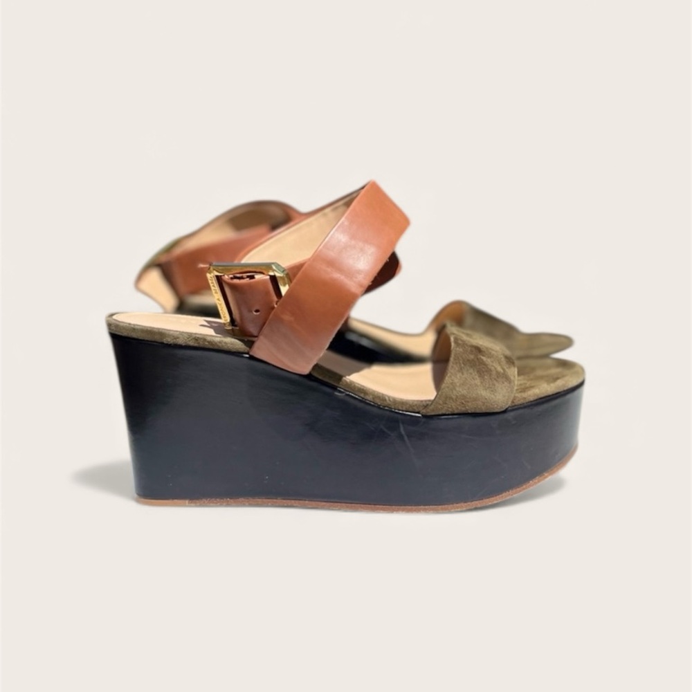 Veronica Beard Hurley Cross Ankle Strap Wedge Platform Sandals Size 7